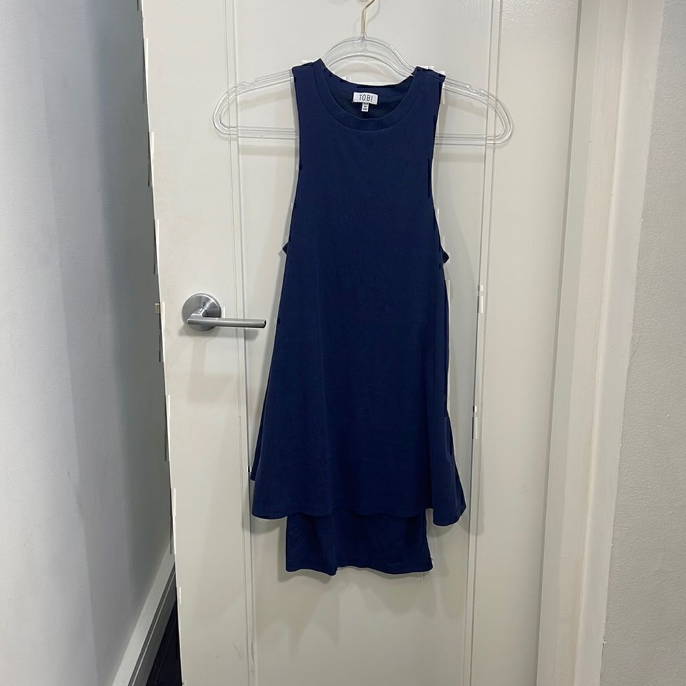 Tobi MAKING MOVES RIBBED SHIFT DRESS XS / NAVY